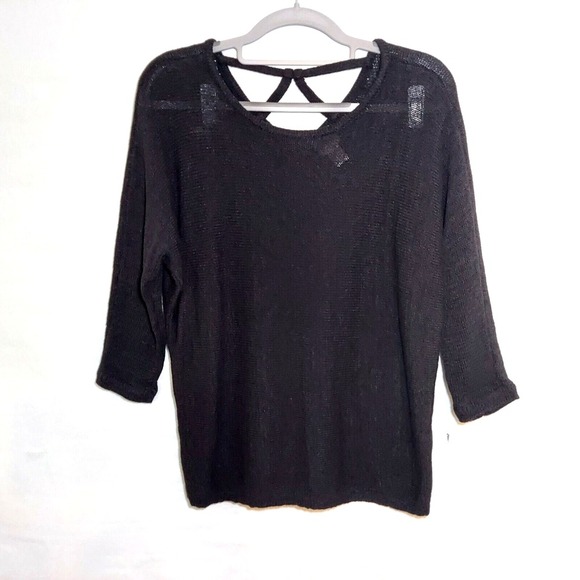 Chicos Tunic 1 M 8 Open Knit Dolman Sleeve Strappy Black coastal Whimsigoth - Picture 1 of 10